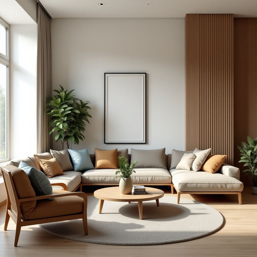 Sala de estar con diseño brutalista